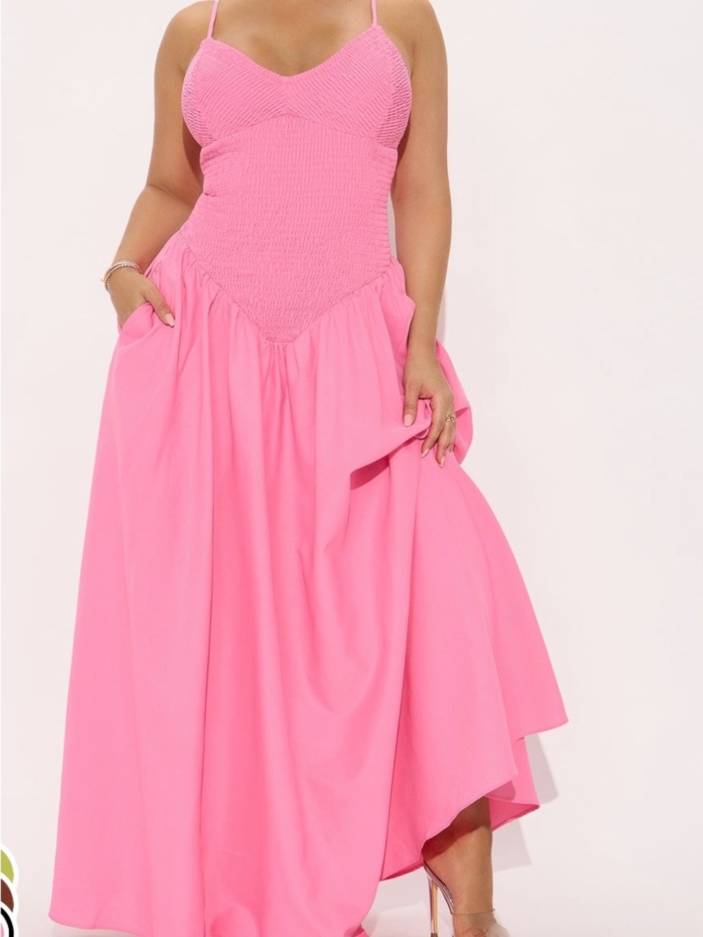 Pink Maxi Dress with Smocked Bodice